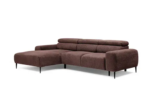 Ecksofa - Longchair links mit 2-Sitzer, Sitzvorzug motorisch, Kopfteil verstellbar, Stoff, Rotbusch