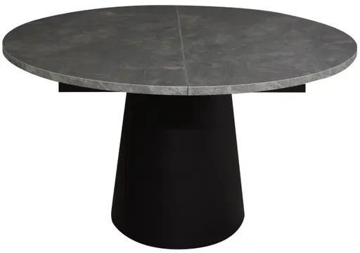 Esstisch - ausziehbar, Ø/H ca. 130x75 cm, Keramikoptik grau, Schwarz