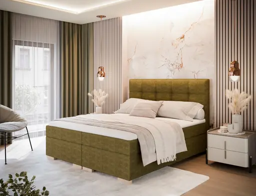 Boxspringbett SANDRIN I- Liegefläche ca. 200x200 cm, Stoff, Grün