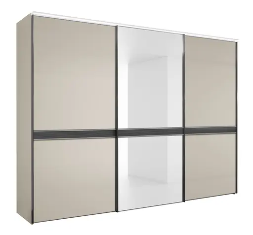 Schwebetürenschrank 3-türig EM Armadio - mit Beleuchtung,  B. ca. 298 cm, Dekor sand, Sandglas, Spiegel