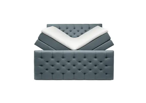 Boxspringbett SANDRIN E- Liegefläche ca. 200x200 cm, Stoff, Graublau, inkl. Stauraum und Fußteil