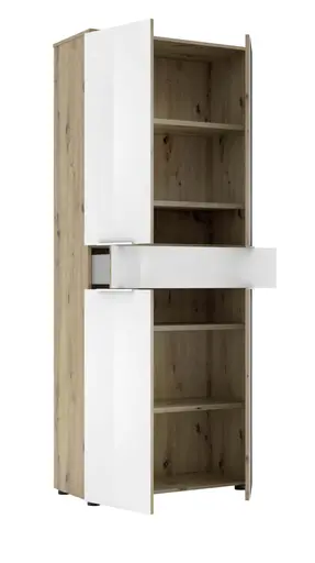 Büroschrank - B ca. 80 cm, Artisan Eiche Nachbildung, Weiß