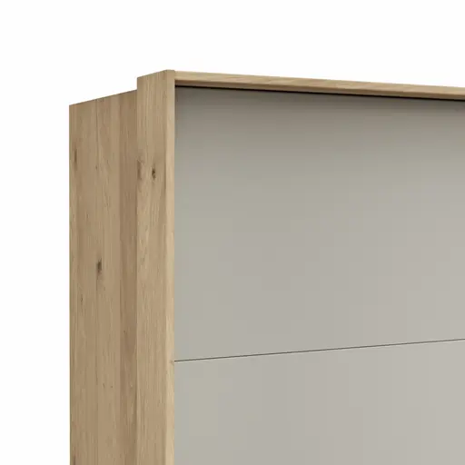 Schwebetürenschrank Viana - B ca. 188 cm, Furnier, Balkeneiche, Hellgrau