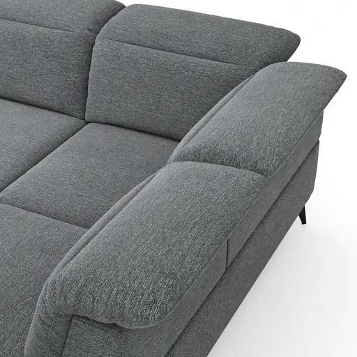 Ecksofa Alegria - 2,5-Sitzer mit Ecke rechts inkl. Schlaffunktion und Kopfteil/ Armteil/ Sitztiefe verstellbar, Stoff, Graublau