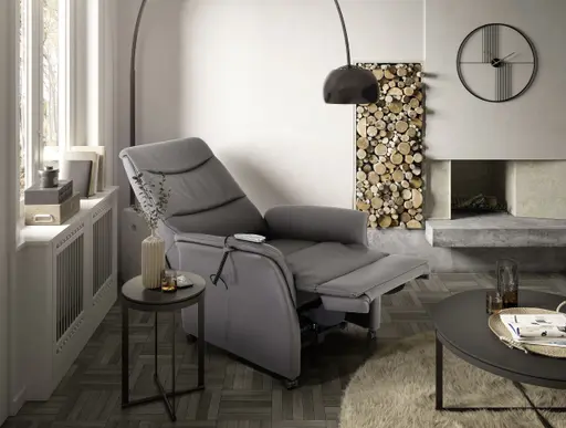 TV-Sessel MARIK - Aufstehhilfe, Relaxfunktion, Kopfteilverstellung, Leder, Dunkelgrau