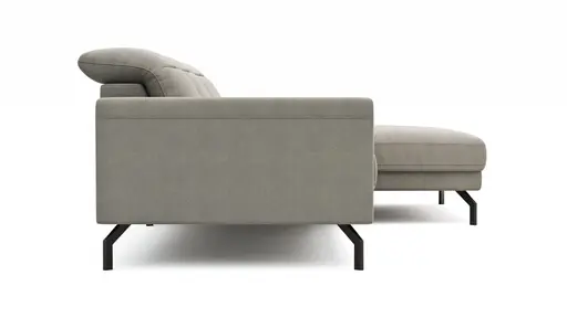 Ecksofa Rockport B - 2,5-Sitzer mit Longchair rechts inkl. Kopfteil/Sitztiefe verstellbar, Stoff, Khaki