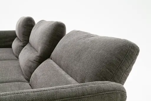 Ecksofa Alexander -  3-Sitzer mit Longchair rechts inkl. Kopfstütze/Armlehne verstellbar, Stoff, Braungrün