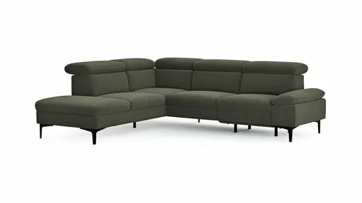 Ecksofa Felipa - Ecke links mit 2,5-Sitzer inkl. Armlehne verstellbar und Rückenlehne/Sitztiefe verstellbar (motorisch), Stoff, Dunkelgrün