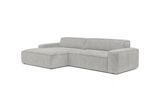 Ecksofa - Longchair links mit 2-Sitzer, Sitzvorzug motorisch, Stoff, Silbergrau