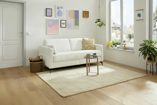 Schlafsofa Laredo - 2,5-Sitzer inkl. Schlaffunktion und Armlehne klappbar, Stoff, Offwhite