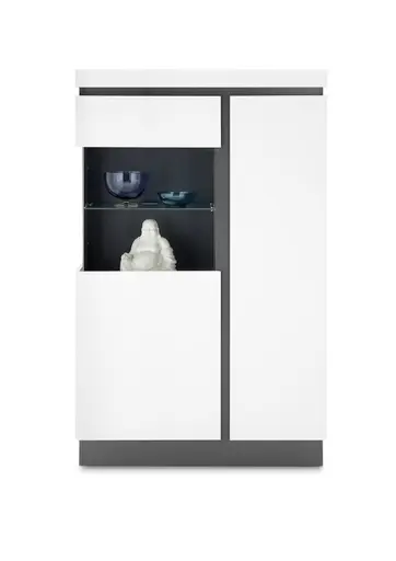 Highboard-Vitrine - Alpinweiß, Anthrazit