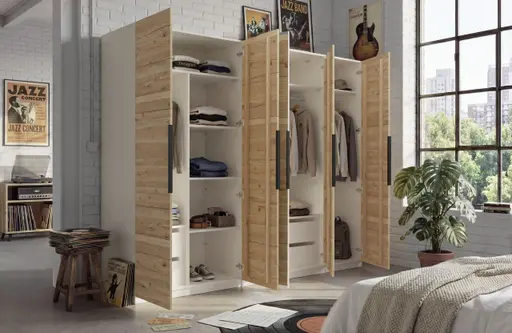 Drehtürenschrank- B ca. 250 cm, Kaschmir, Matt, Eiche, Massiv. Geölt