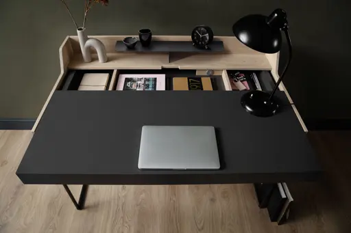 Schreibtisch - Eiche, Milk, Lack, Dunkelgrau