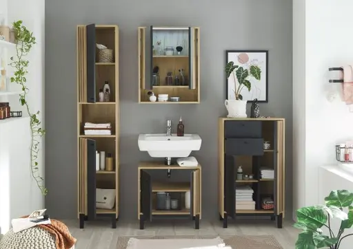 Hochschrank- B ca. 38 cm, Eiche Dekor, Schwarz