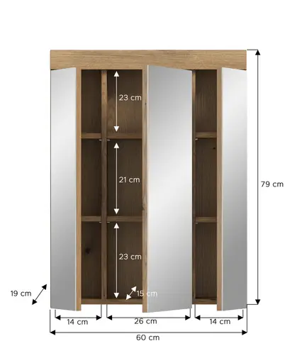 Spiegelschrank - B ca. 60 cm, Evoke Eiche Nachbildung