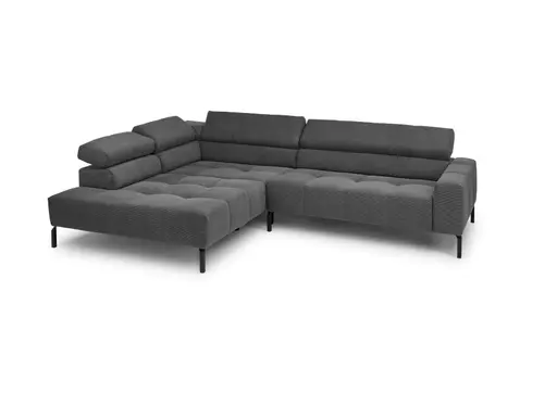 Ecksofa COLLEEN 2.0 - Ecke links mit 2-Sitzer, Kopfteil verstellbar, Feincord, Anthrazit