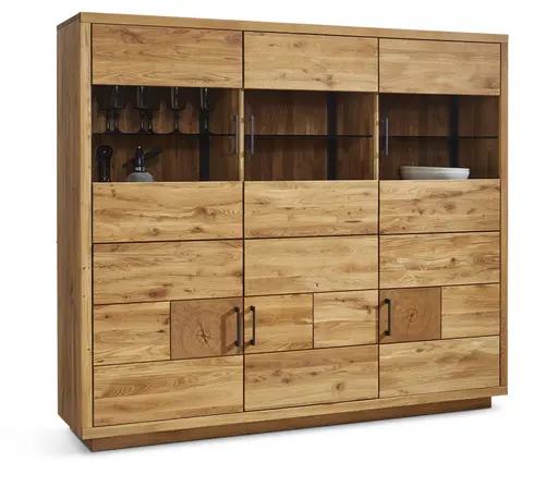 Highboard Hartford - Eiche massiv, mit Hirnholzapplikation