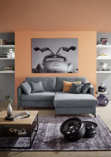 Ecksofa - 1,5-Sitzer, Ecke rechts inkl. Schlaffunktion und Bettkasten, Stoff, Anthrazit