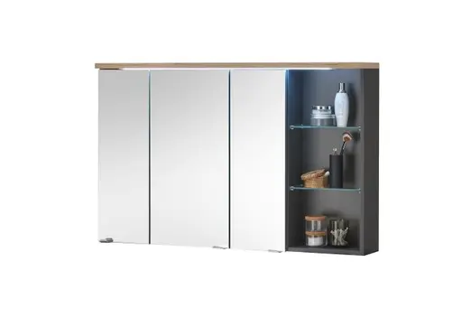 Spiegelschrank- B ca. 110 cm, Dunkelgrau, Eiche Dekor, Spiegel