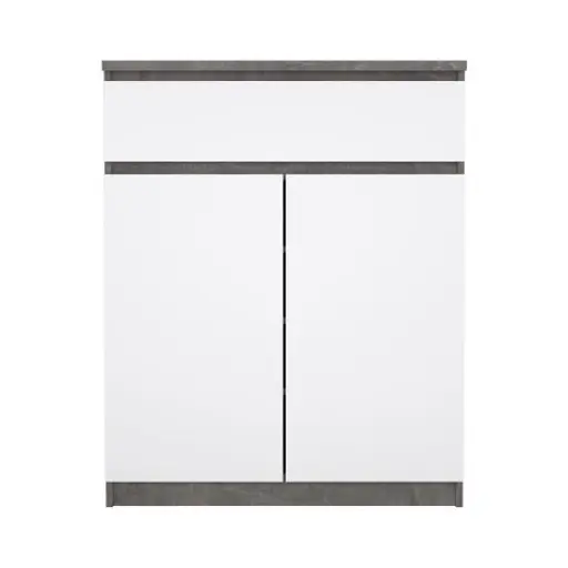 Kommode - B ca. 81 cm, Betonoptik, Weiß Hochglanz