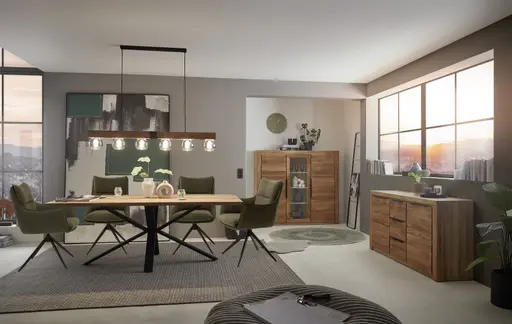 Esstisch - LB ca. 200x100 cm, Eiche massiv geölt, Schweizer Kante, Schwarz