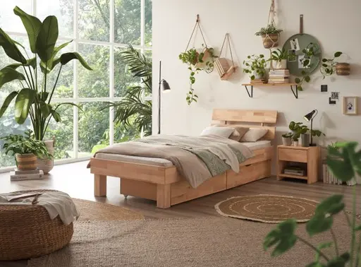 Bettgestell- Liegefläche ca. 90x200 cm, Wildeiche, Massiv, Geölt