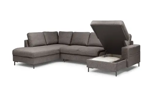 Wohnlandschaft - Ecke links mit 2-Sitzer und Longchair rechts, Stoff, Mocca
