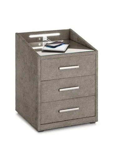 Nachttisch- Taupe, mit Glasplatte, inkl. Beleuchtung