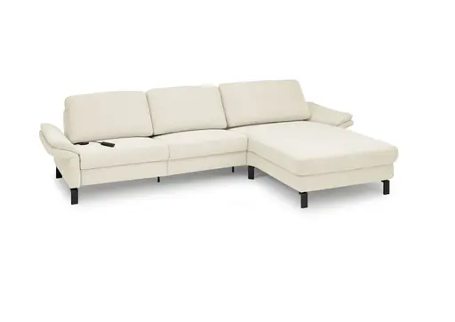Ecksofa CALM PREMIUM 2.0 - 3-Sitzer mit Longchair rechts, Relaxfunktion motorisch, Armlehne verstellbar, Stoff, Natur