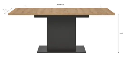 Esstisch - ausziehbar, LB ca. 150x90 cm, Artisan Eiche Nachbildung, Grau