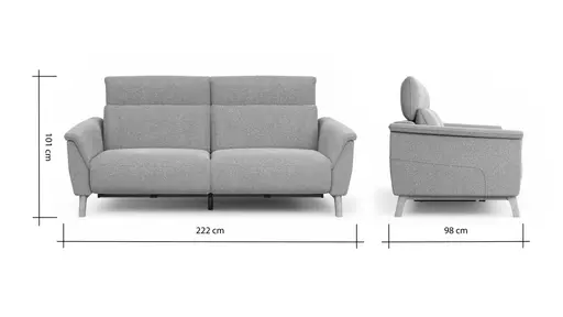 Sofa Nevin - 3-Sitzer, inkl. Relaxfunktion und Kopfteilverstellung (motorisch), Stoff, Silbergrau 