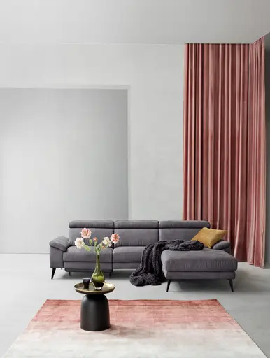 Ecksofa Anna - 2,5-Sitzer mit Longchair rechts inkl. Relaxfunktion (motorisch), Kopfteil verstellbar, Stoff, Stahl