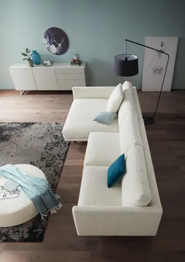 Ecksofa Cuneo - Longchair links, 2-Sitzer, Boucle, Creme