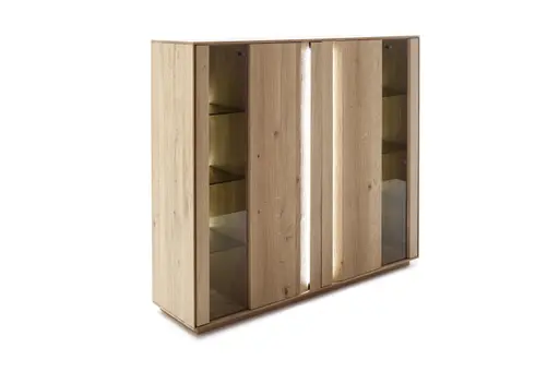 Highboard Due Viso - inkl. Beleuchtung, BHT ca. 153x135x40 cm , Wildeiche Roheffekt, geölt