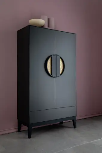 Highboard Jyn - ca. 91x162x41 cm, Lack, Schwarz