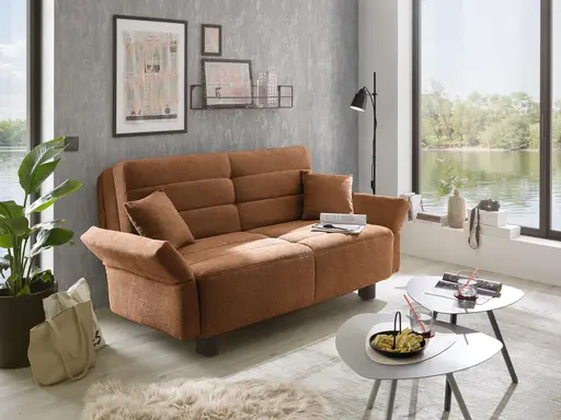  Faltsofa Easy - 2-Sitzer, ca. 140 cm inkl. Schlaffunktion/Topper/Armteil verstellbar, Stoff, Rot