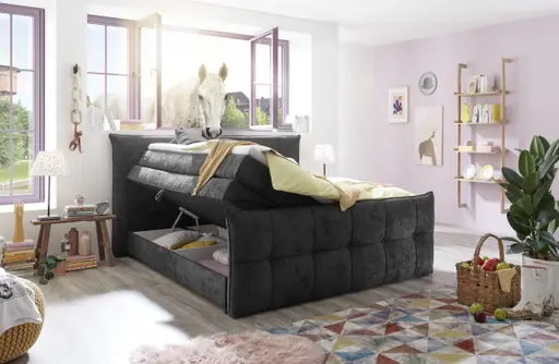 Boxspringbett- Liegefläche ca. 180x200 cm, Stoff, Schwarz