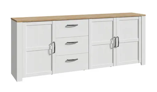 Sideboard FELLIAN- B ca. 220 cm, Weiß, Eiche Dekor
