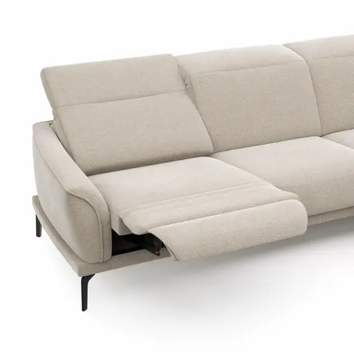 Ecksofa Amadena - 2-Sitzer mit Ecke rechts inkl. Relaxfunktion motorisch, Sitzvorzug und Kopfteilverstellung, Stoff, Creme