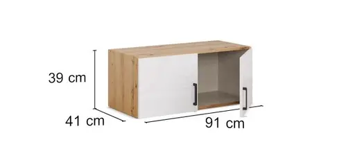 Aufsatzschrank RHONDA- B ca. 91 cm, Eiche Dekor, Weiß, Hochglanz