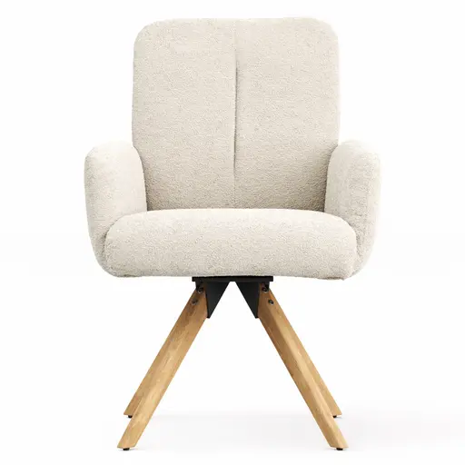 Armlehnstuhl Evania - Dreh und Relax-Funktion, niedriger Rücken, Stoff, Creme