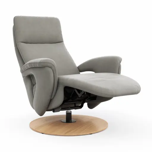 Sessel Tulsa Relax - Größe M, inkl. Kopf-/Fußteil/Rückenlehne verstellbar, Leder, Graubeige