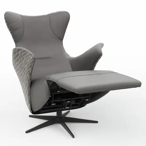 Relaxsessel Follina - Relaxfunktion (motorisch), Leder, Stoff, Grau