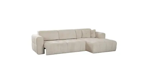 Ecksofa - 2-Sitzer mit Longchair rechts, Sitztiefe verstellbar, Stoff, Silbergrau