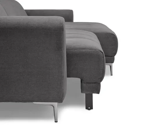 Ecksofa MINAO - 1,5-Sitzer mit Longchair rechts, Sitztiefe verstellbar motorisch, Kopfteil verstellbar, Stoff, Graphite