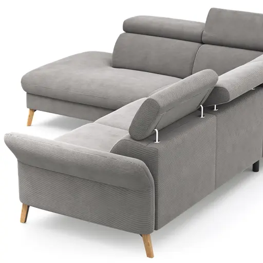 Sofa Maryville - Eckelement und Abschlussteil medium links mit 2,5-Sitzer, inkl. Kopfteil verstellbar, Stoff, Grau