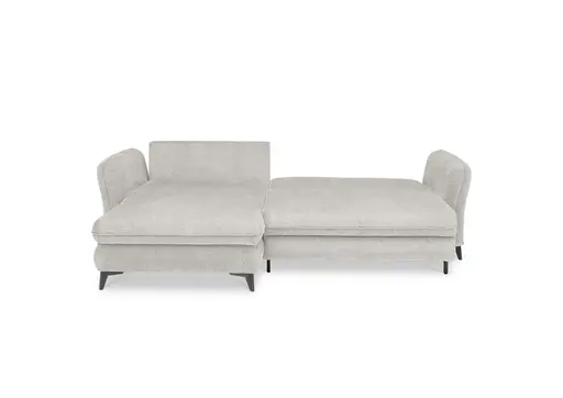 Ecksofa - Longchair links mit 2-Sitzer, Schlaffunktion mit Bettkasten, Stoff, Creme