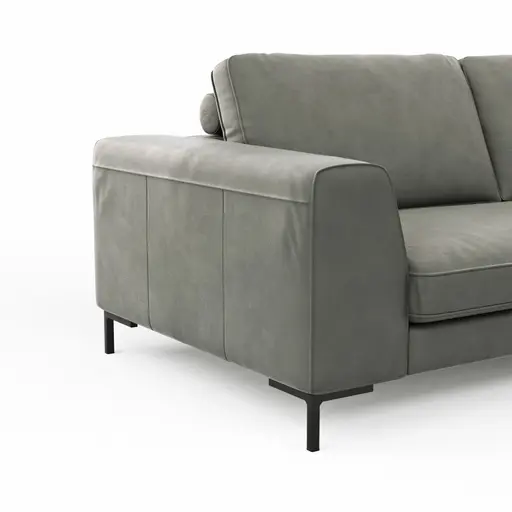 Ecksofa Solano - 2,5-Sitzer mit Ecke Rechts, Leder, Grau