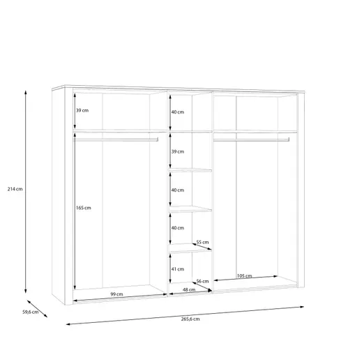 Drehtürenschrank FELLIAN- B ca. 264 cm, Weiß, Eiche Dekor