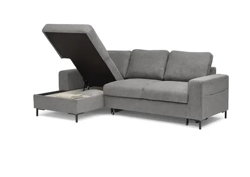 Ecksofa - Longchair links mit 2-Sitzer, Stoff, Grau